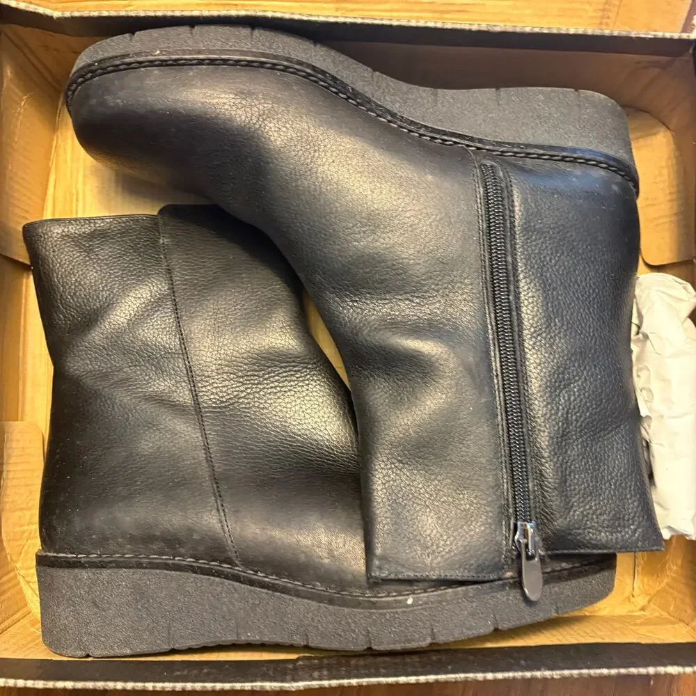 Toni Pons Wedge Leather Boots 38 7.5 Black NWT Ankle Mid Calf Booties Comfort